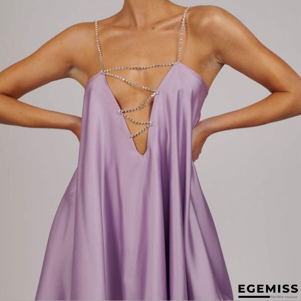 New Loose Suspender Sexy V-neck Backless Satin Dress | EGEMISS