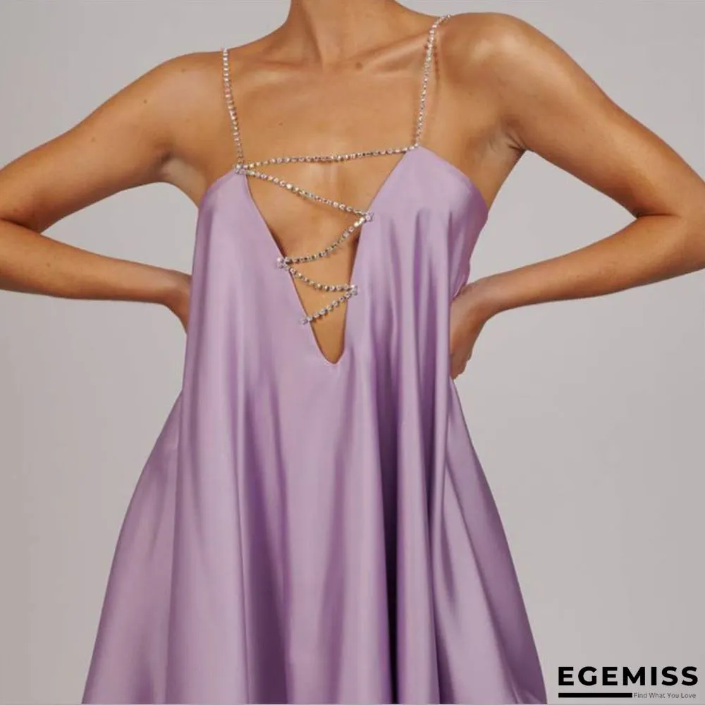 New Loose Suspender Sexy V-neck Backless Satin Dress | EGEMISS