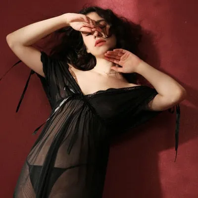 Summer Sexy Women Nightgowns Sheer Mesh Short-sleeved Nightdress Female Hot Sexy Lingerie Lace Sleepwear Nightwear
