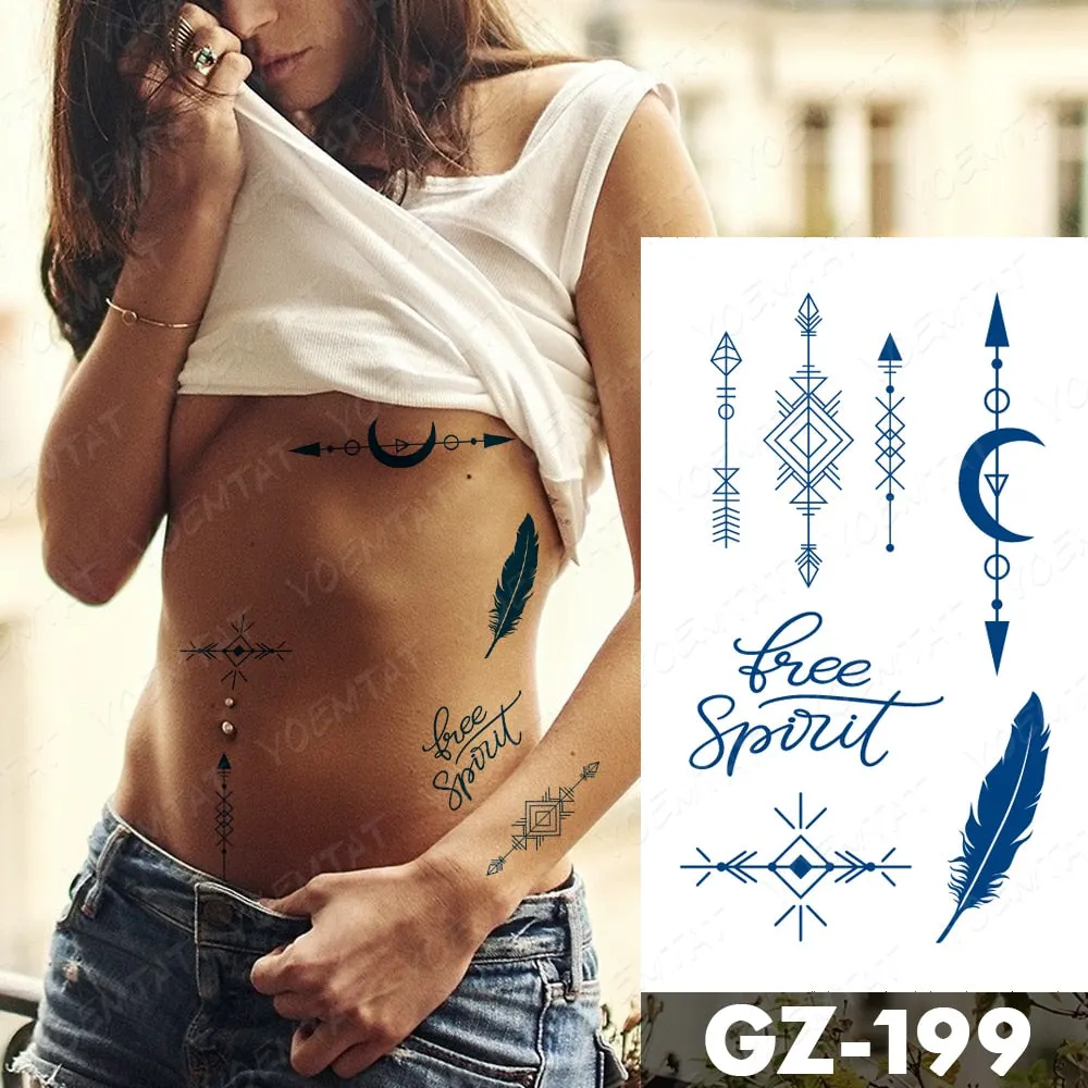 Juice Lasting Waterproof Temporary Tattoo Sticker Rose Butterfly Moon Sun Diamond Heartbeat Wave Flash Fake Tattoos Ink Body Art
