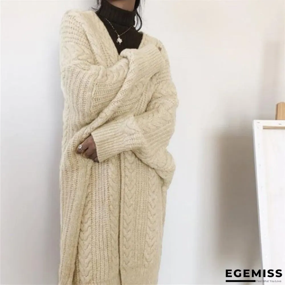 Autumn New Long Knit Cardigan Long Sleeve Lazy Twist Sweater Coat | EGEMISS