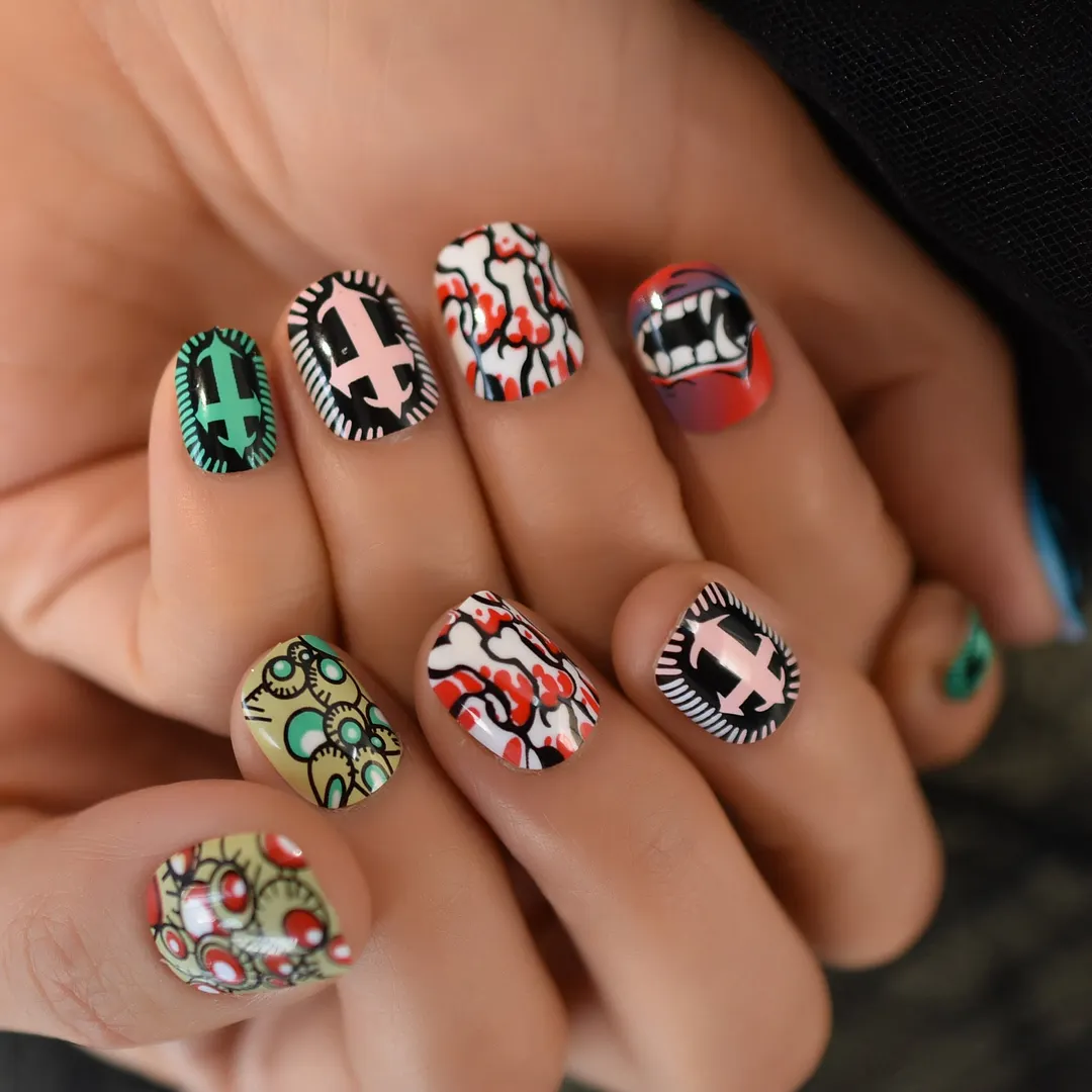 Colorful Anime Fingernails Press On Nails 2021 Magic Cartoon Pattern Square Short Full Cover Nails Gels/teens Nails Art Salely-Nail Inspo