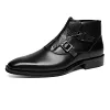 Luxury Mens Handmade Ankle Dress Leather Boots Buckle