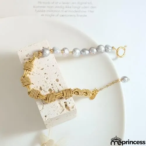 Half Pearl Half Chain Stainless Steel Bracelet