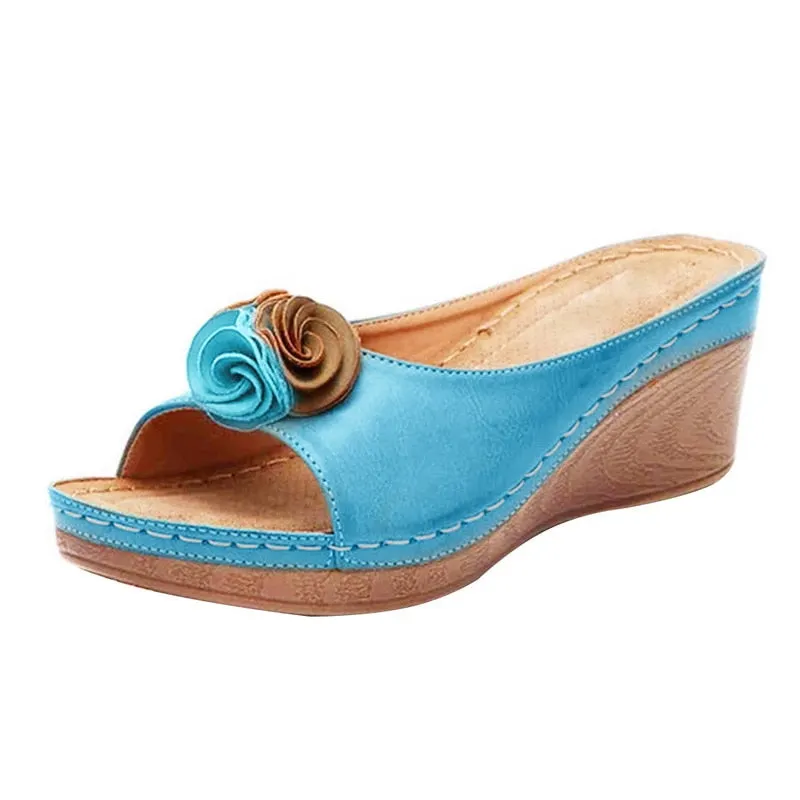 Rome Casual Sandals Women Wedges Sandals Flowers Open Toe Fish Mouth Med Summer Women Shoes Fashion 2020 High Heel Shoes