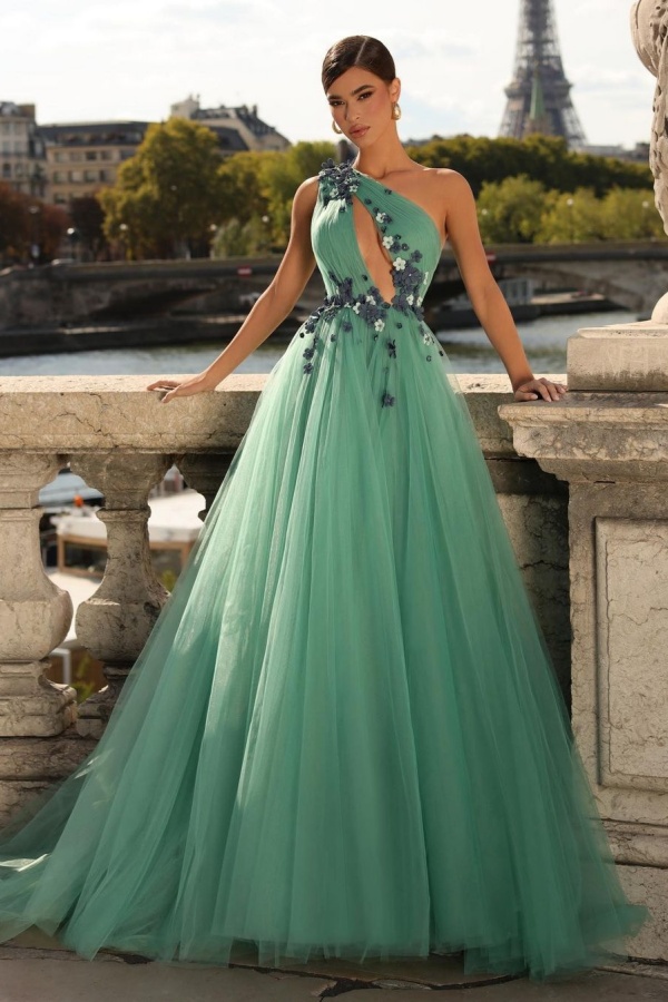 one shoulder green prom dress One Shoulder Army Green Long Prom Dresses with High Slit, One Shoulder –  Eip Collection