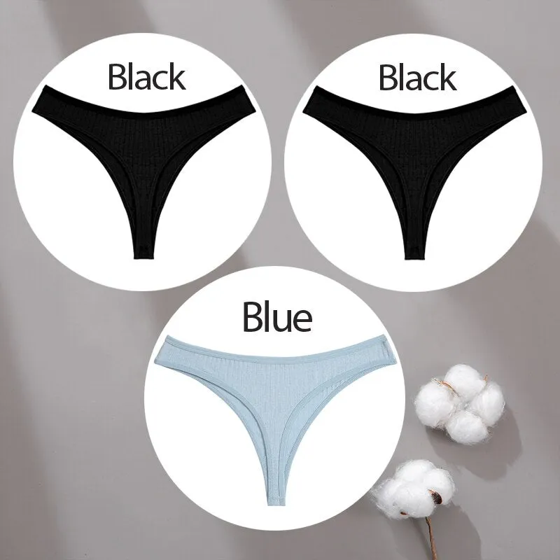 3PCS/Set Cotton Panties G-String Women Panties Sexy Underwear Female Lingerie Thong Briefs for Woman Solid Color Intimate Pantys