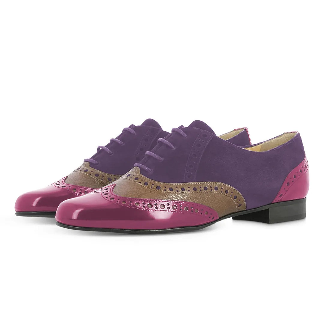 Purple Vegan Leather Round Toe Lace-Up Colorful Oxford Shoes for Women