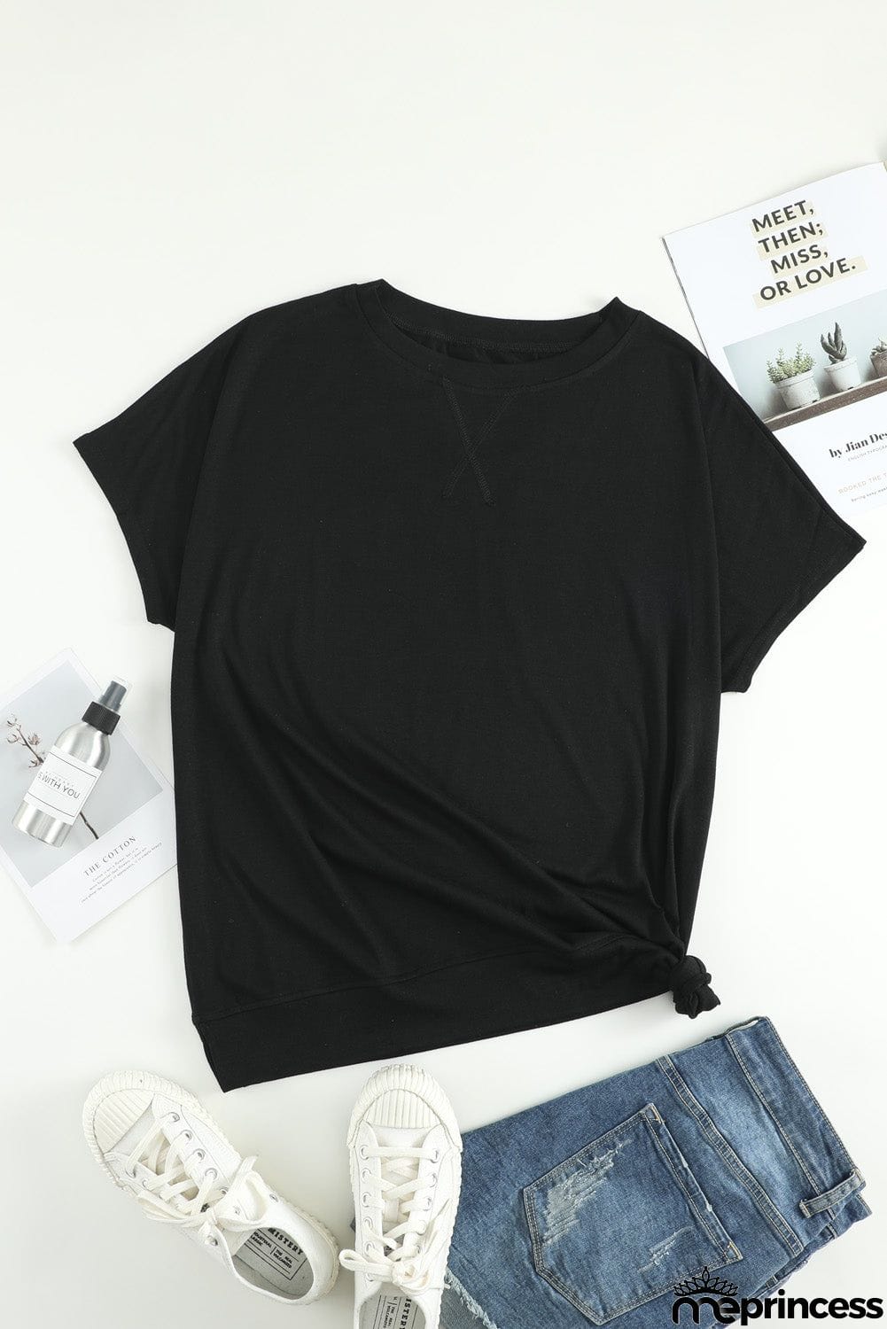 Round Neck Short Sleeve Solid Color Tee