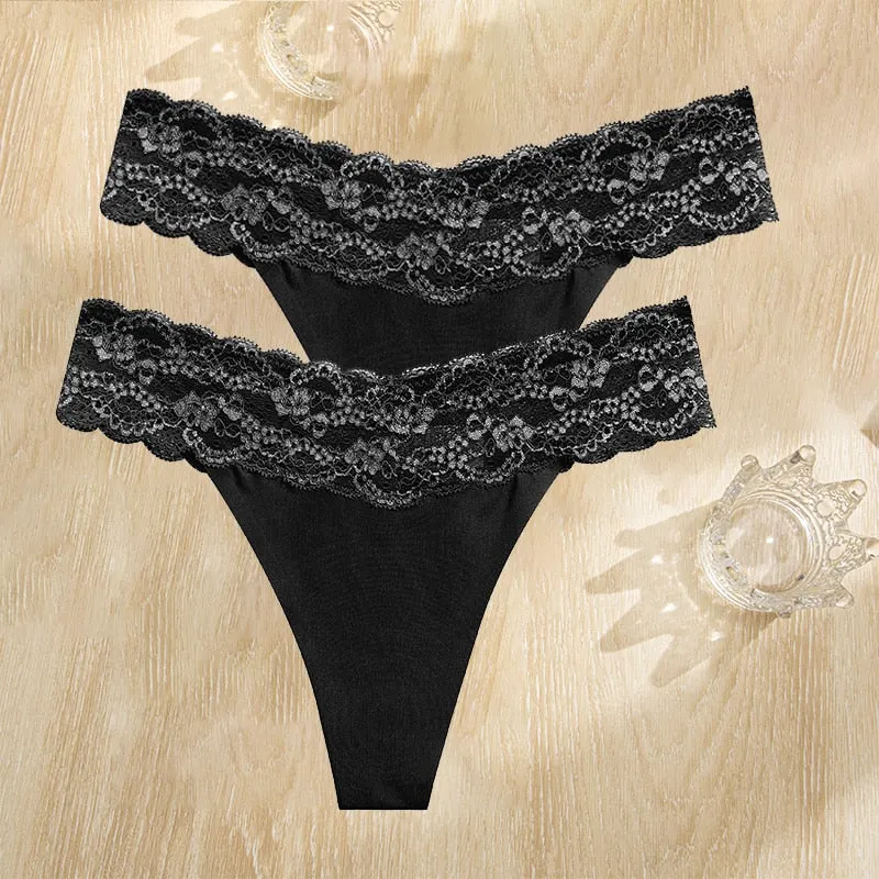 FINETOO 2PCS/Set Gstring Seamless Women Lace Pantys Girls Thongs S-L Fashion Sexy Underwear For Woman Lingerie Floral Panties