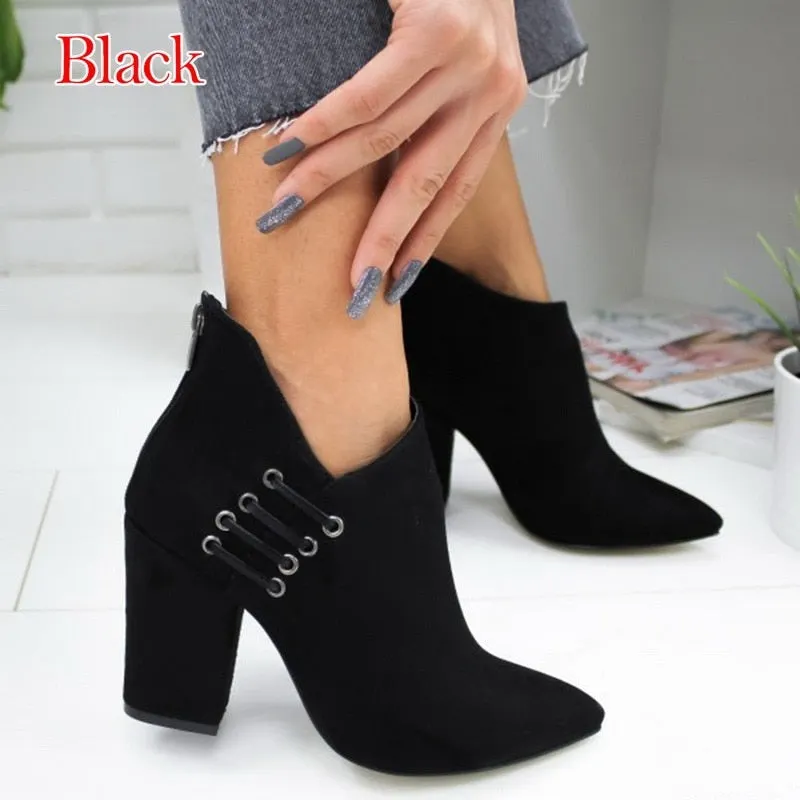 Women Ankle Boots 2021 Fashion Boots Woman Autumn Winter Pointed Toe High Heels Zipper Female Shoes Booties Females Botas Mujer