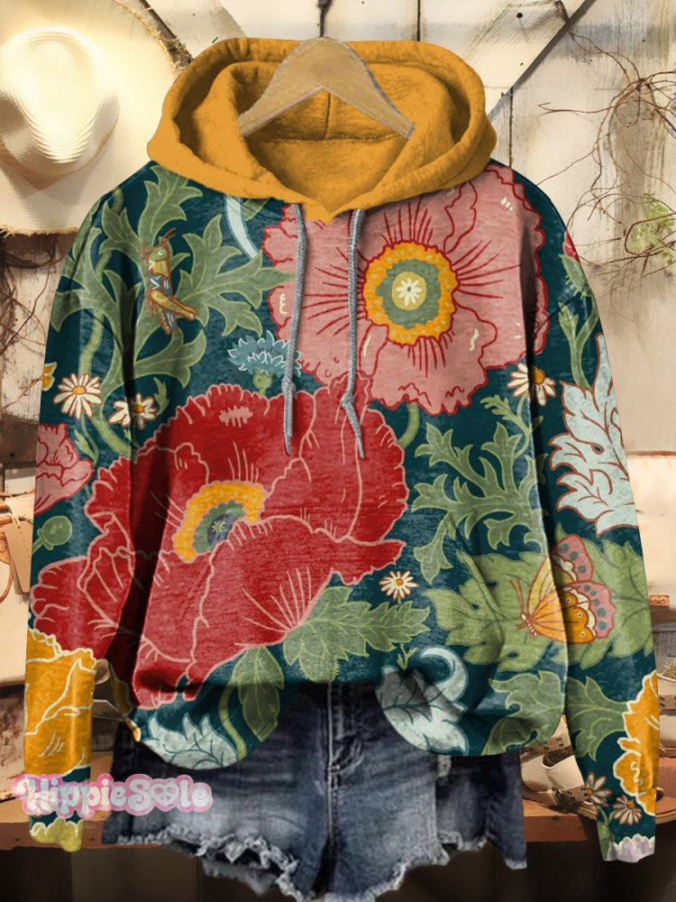Retro Flowers Print Casual Hoodie Sweatshirt Multicolor / S