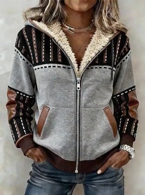 Women'S Casual Color-Blocked Patchwork Jacket 