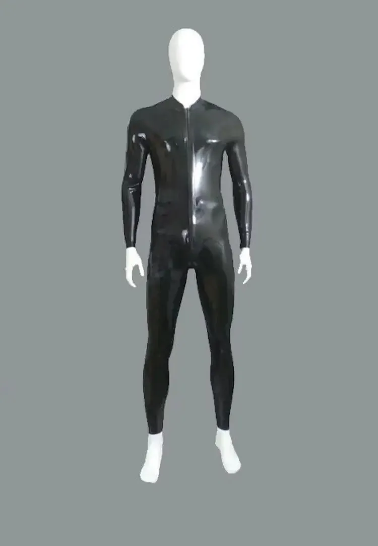 Men Latex Catsuits Front-Zip Pouch 