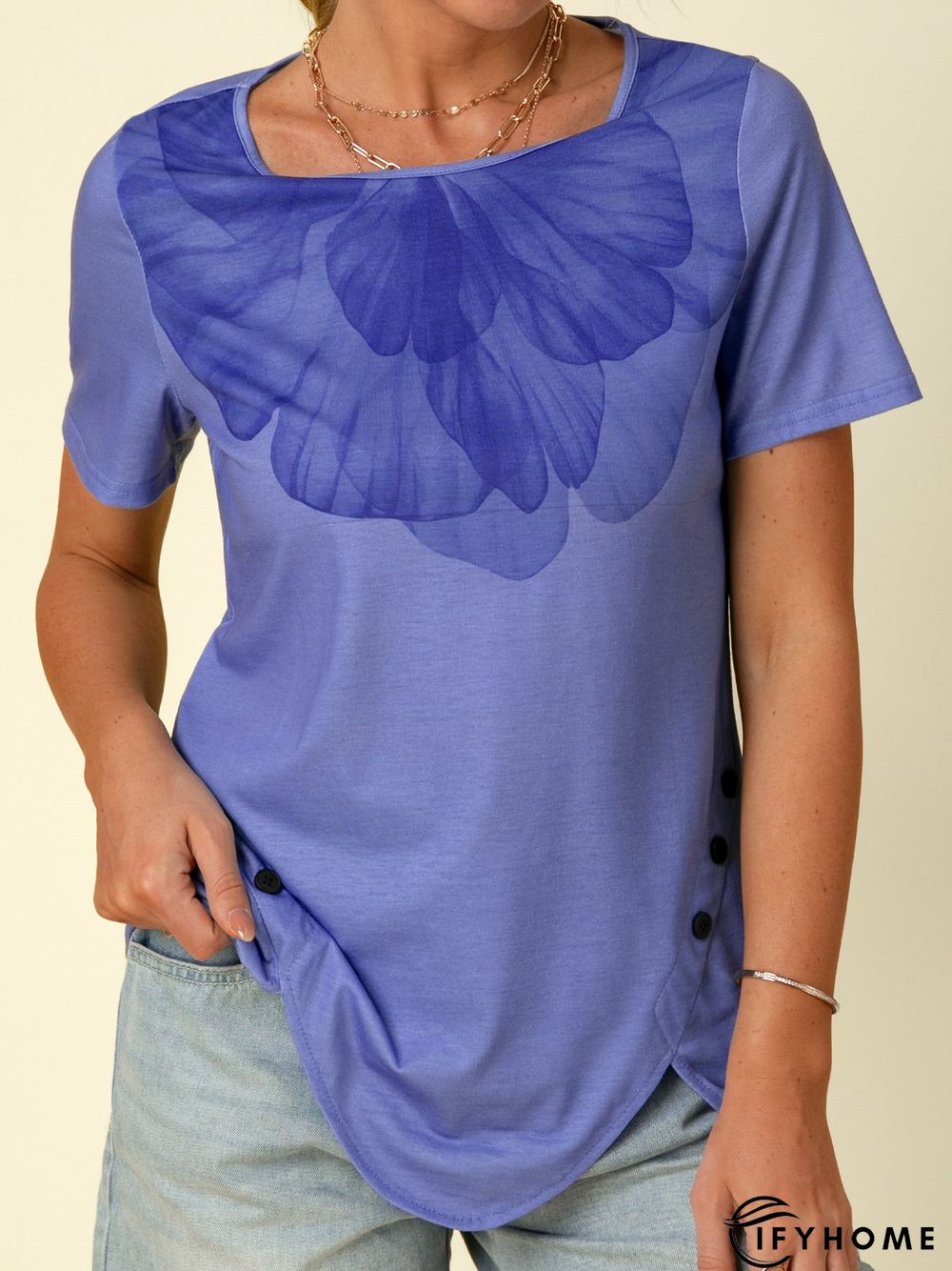 Short Sleeve Floral Crew Neck Casual T-shirt | IFYHOME