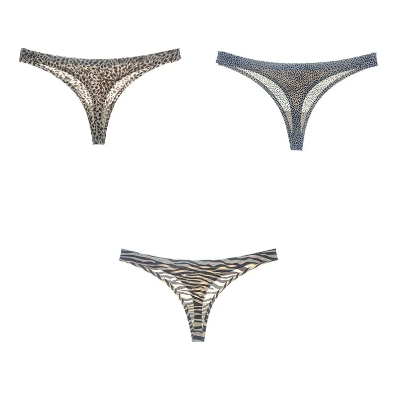 3 pcs Woman Underwear Sexy Seamless Ice Silk Sports Female T-back Print Soft High Quality G-string Thong For Woman Panties 2021