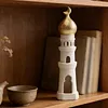 Ramadan Resin Statue Ornament Hollowed Handcrafted Resin Mosque Models Islamic Castle Tabletop Statue for Eid Home Office Decor