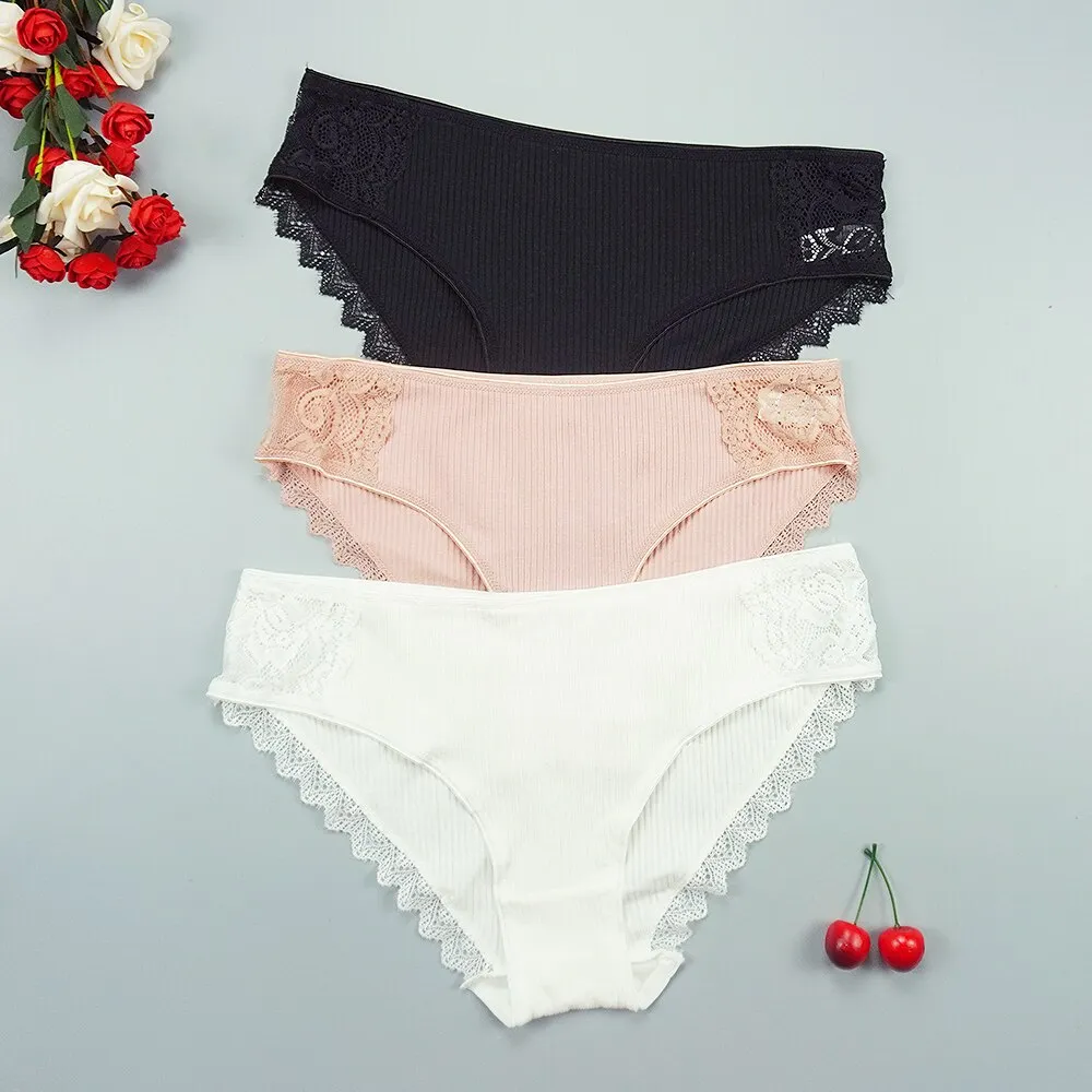 Billionm Women's Cotton Panties Sexy Underwear Strip Lady Mid Rise Underpants Breathable Briefs Intimates Lace Thread Panty