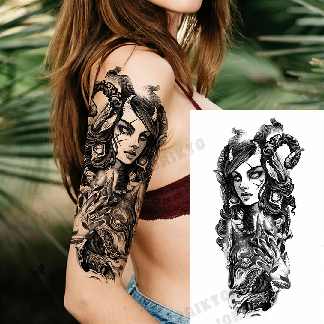 Black Lion Wolf Temporary Tattoos For Men Adult Forest Rose Compass Warrior Fake Tattoo Washable Body Art Painting Tatoo Sticker