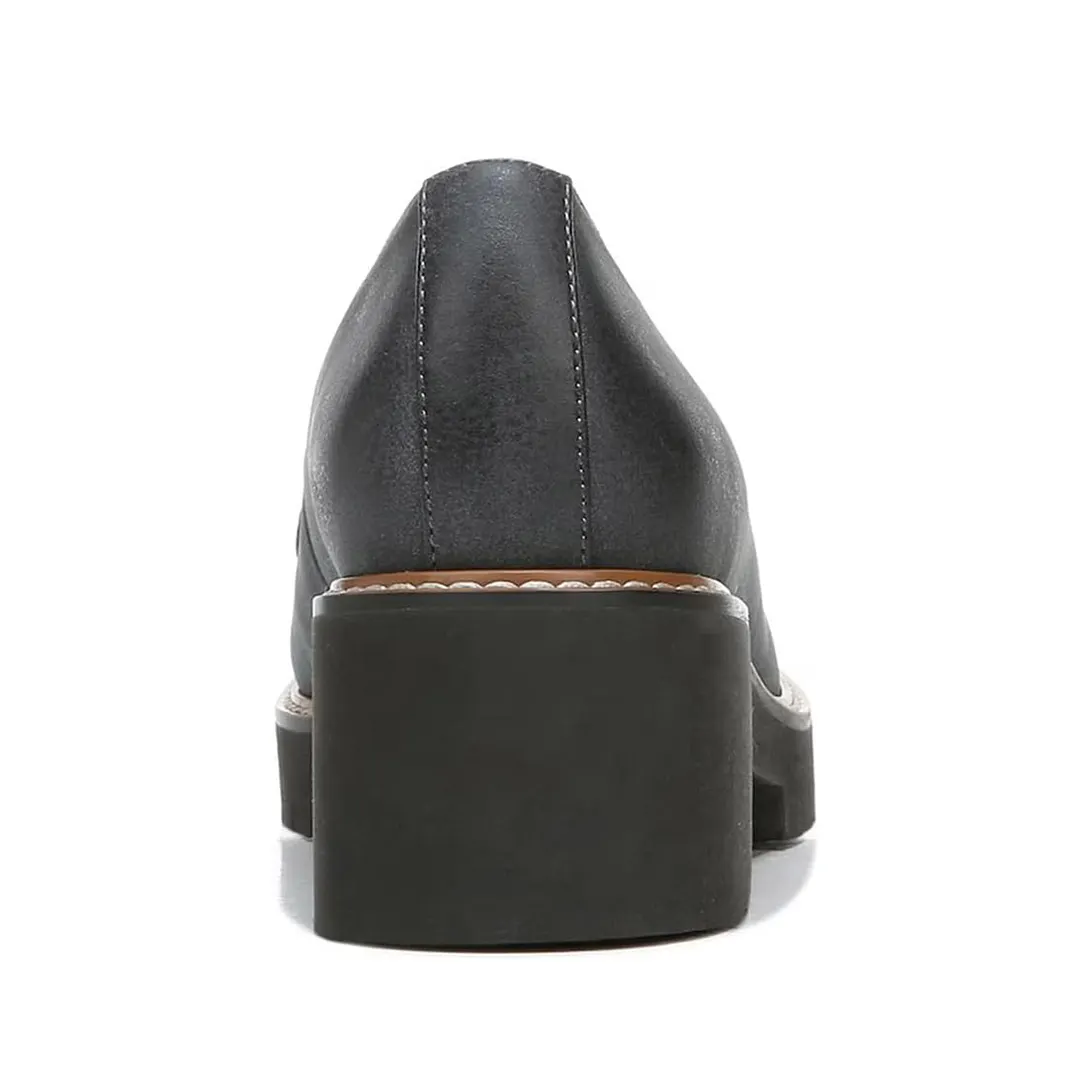 Simple Dark Grey Chunky Heel Round Toe Platform Loafers Women