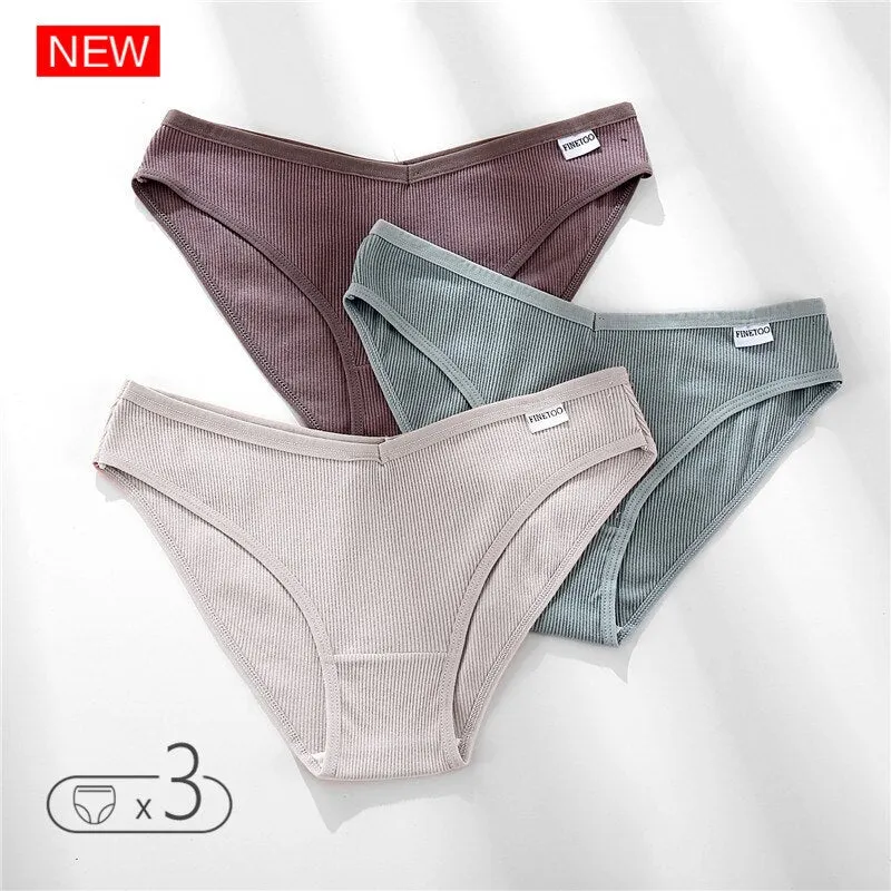 FINETOO Cotton Panty 3Pcs/lot Solid Women's Panties Comfort Underwear Skin-friendly Briefs Women Sexy Low-Rise Panty Intimates