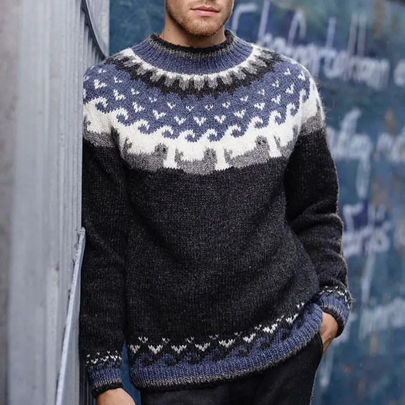 Vintage Seal Ocean Jacquard Iceland Crew Neck Sweater