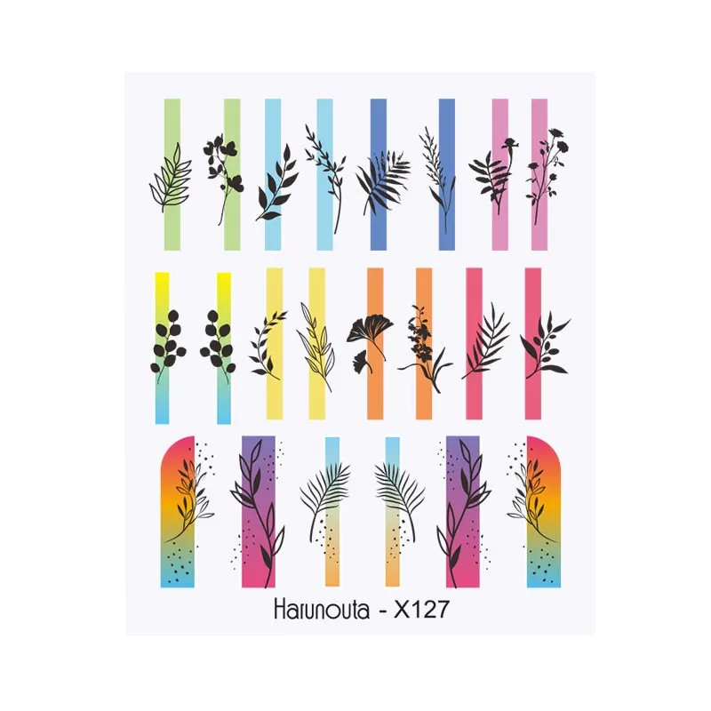 Harunouta Water Decals Ink Blooming Flower Leaves Transfer Nail Stickers Butterfly Love Heart Design Slider Watermark Decoration-Nail Inspo