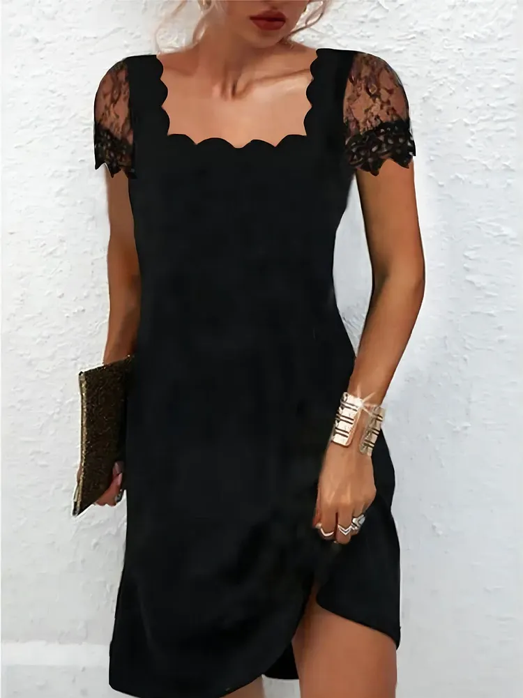 Fashion Print Sexy Lace V-Neck Solid Color Elegant Party Casual Dress