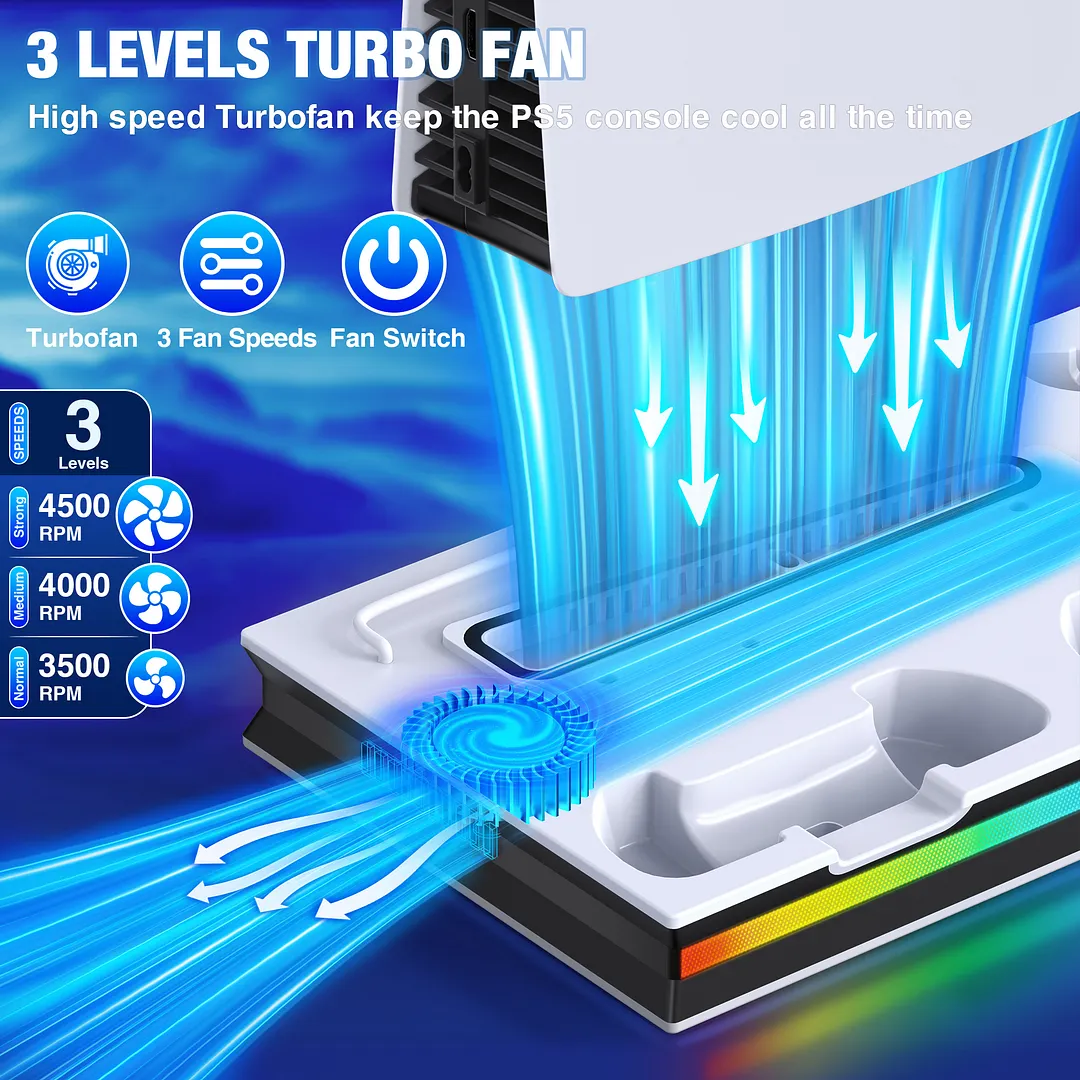 PS5 Stand Cooling Station for 2023 PS5 Slim,DinoFire Dual Fast PS5 Controller Charging Station,PS5 Accessories for Sony 2020 PS5 Digital/Disc Console