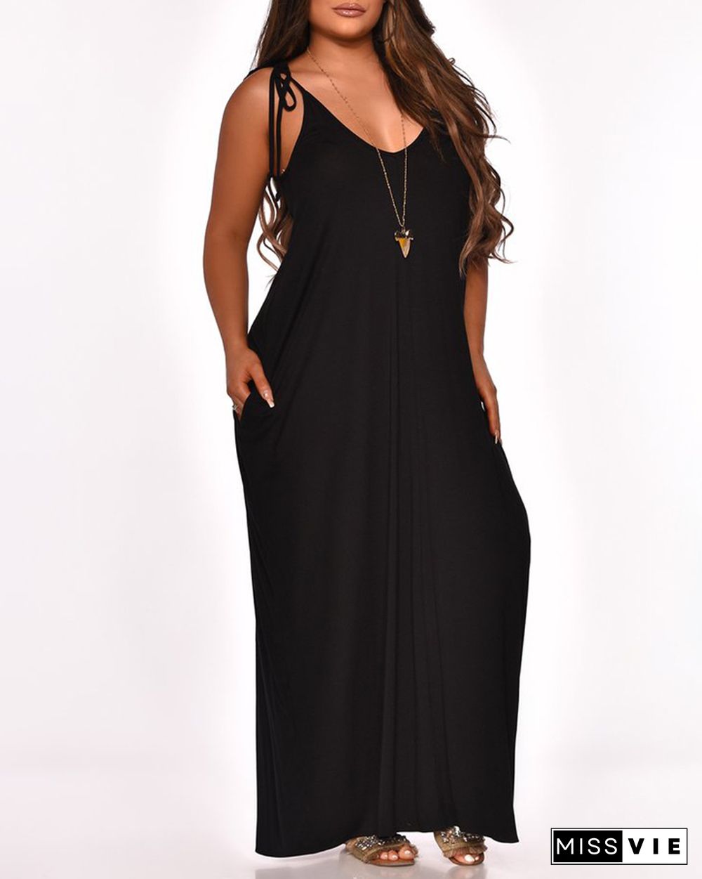 Plain Pocket Design Casual Dress