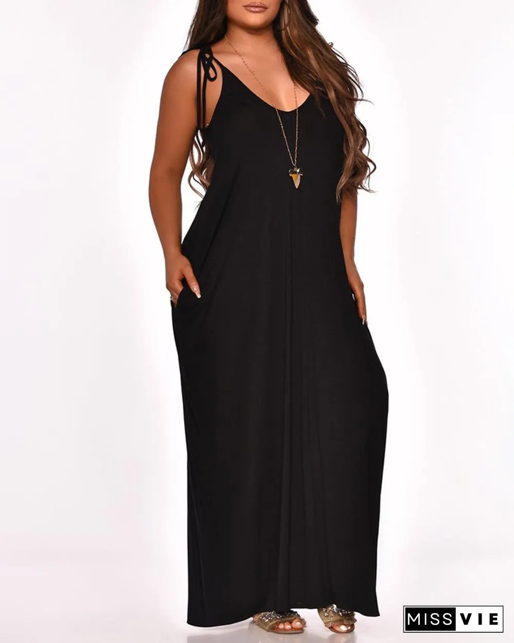 Plain Pocket Design Casual Dress
