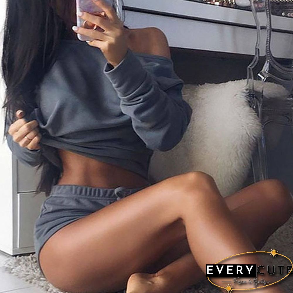 Summer Women Two-Piece Sports Crop Top Shorts Clothes Outfits