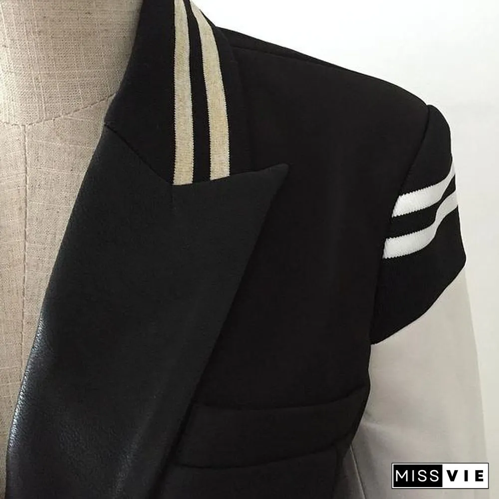 Naval Varsity Stripes Color Block Leather Blazer Jacket