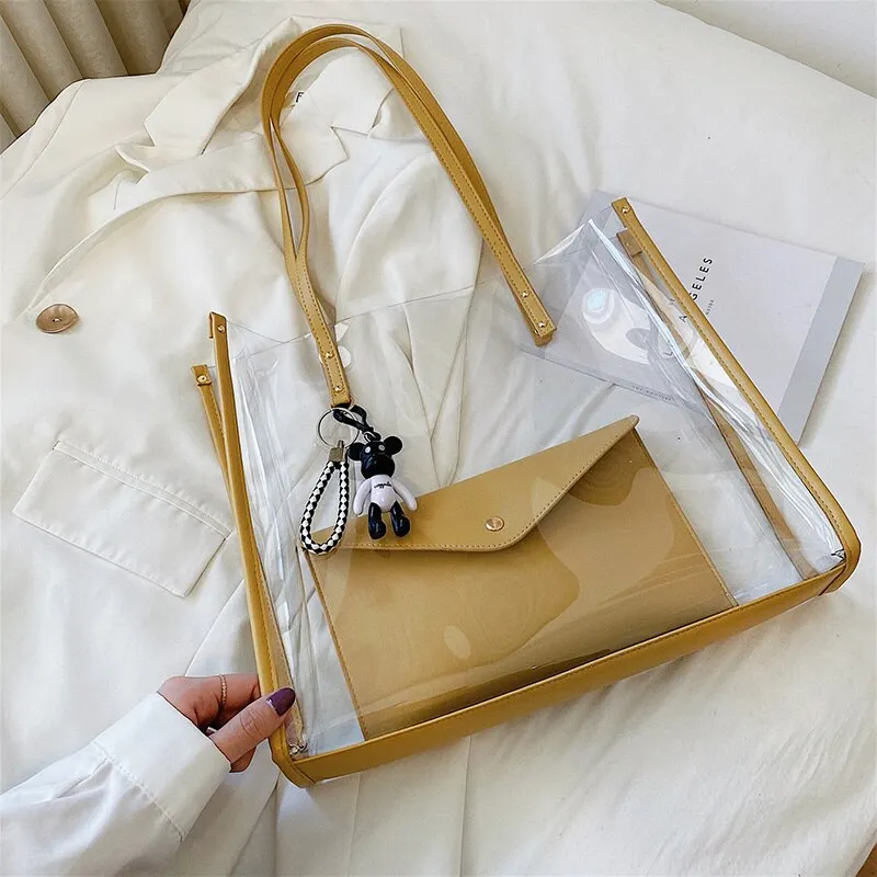 Summer Transparent Large Bag Female 2020 Popular New Fashion Korean Style All-match Large Capacity Fashion Shoulder Bag Gel Bag