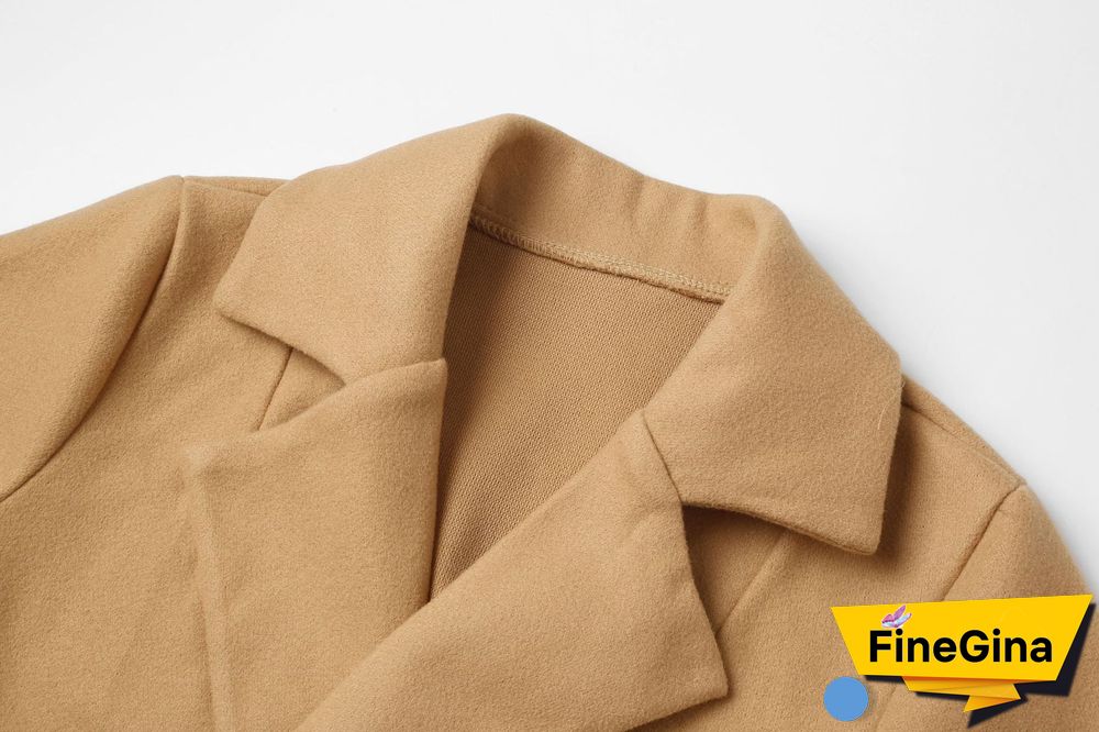 Notched Lapel Collar Belted Wool Blend Coat