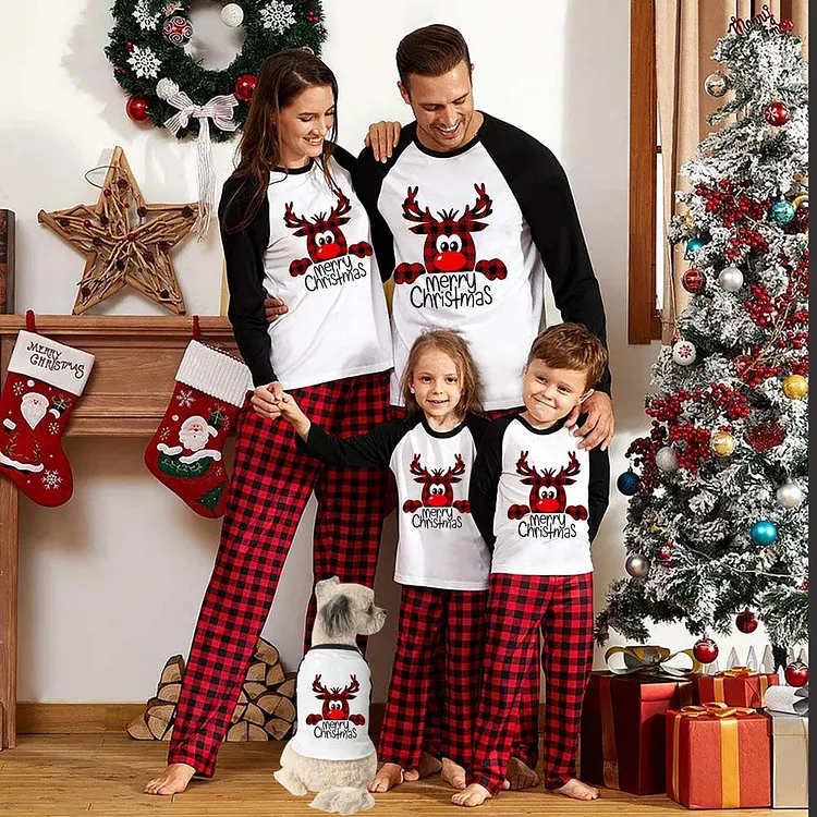 Yoloball - Reindeer Red Plaid Christmas Family Pajamas