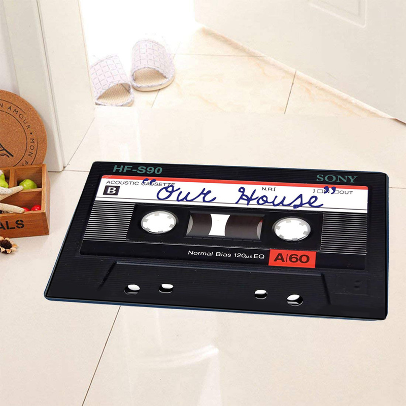 Athvotar Welcome Doormat Retro Cassette Music Tape Floor Carpet Outdoor Entrance Rug Living Room Kitchen Non-Slip Bathroom Kids Mat