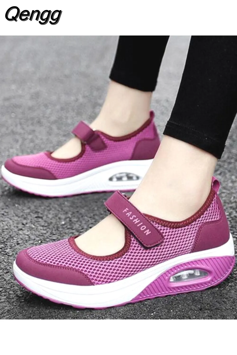 Qengg Running Sneakers Women Fashion Mesh Breathable Casual Wedge Platform Hiking Shoes Female Tenis Feminino Zapatillas Mujer