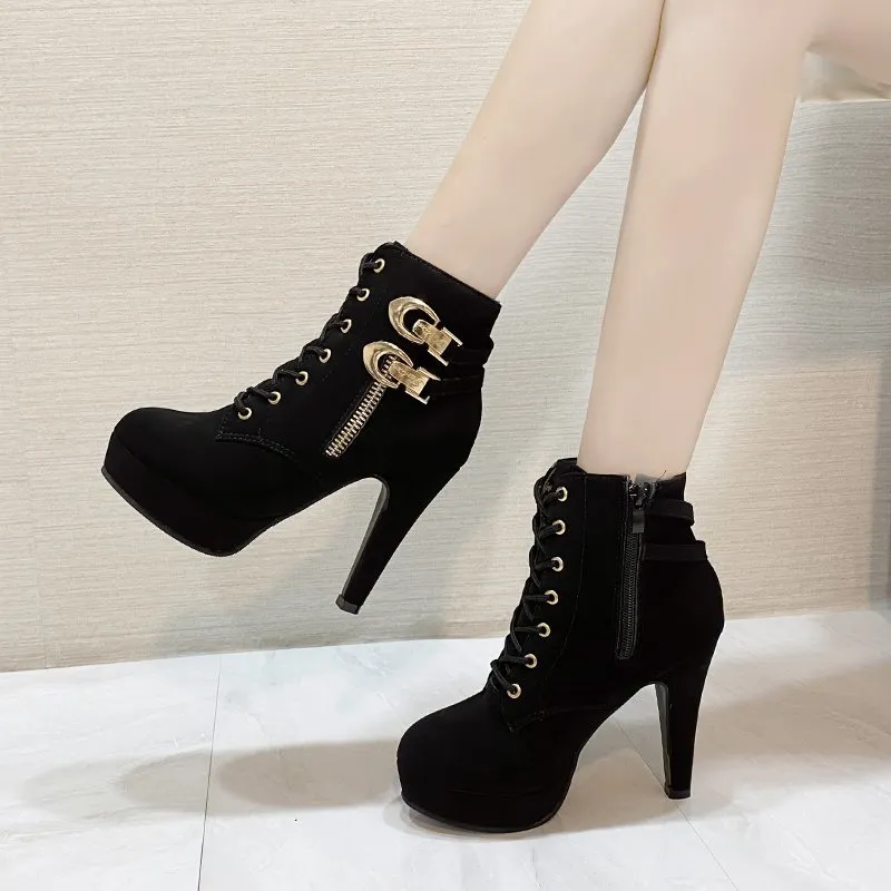 Breakj Breakj New Large-Size Martin Boots Women Fashion Zip Side Zipper Ultra-High And Solid Color Small Short Boots