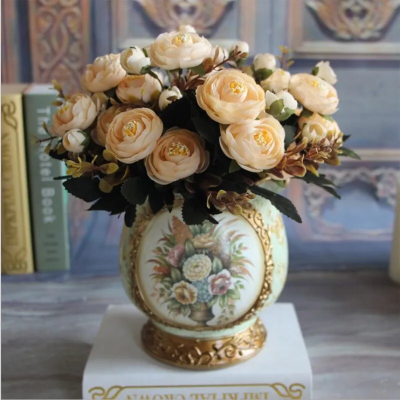 9 heads/1 bundle Artificial Silk Tea Roses Flower Bride Bouquet For Christmas Home Wedding Decoration Cheap Fake Flowers Plants