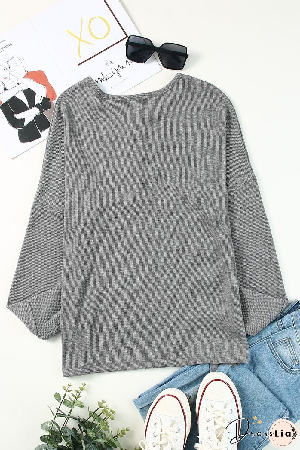 Casual Waffle Knit Henley Shirt