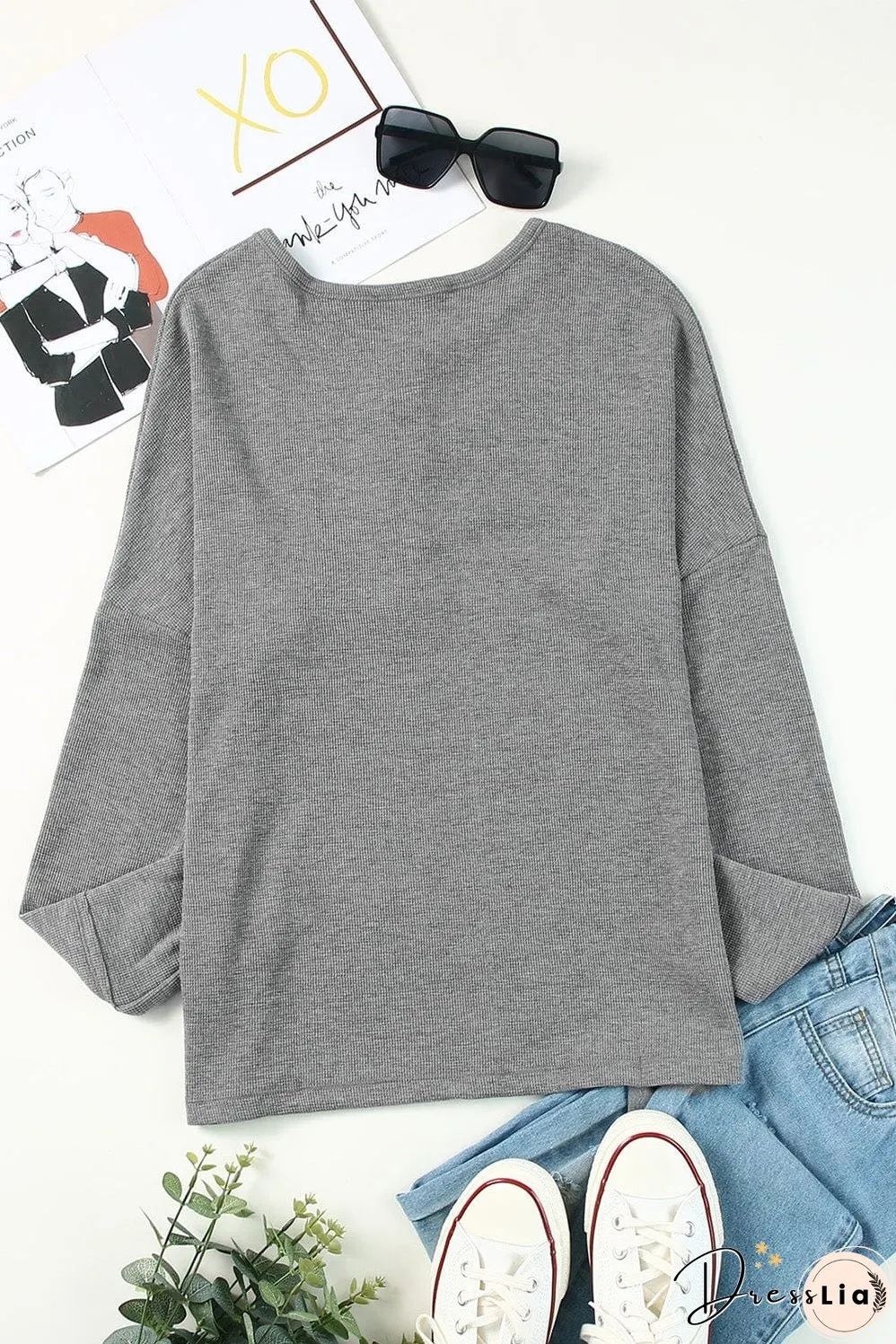 Casual Waffle Knit Henley Shirt