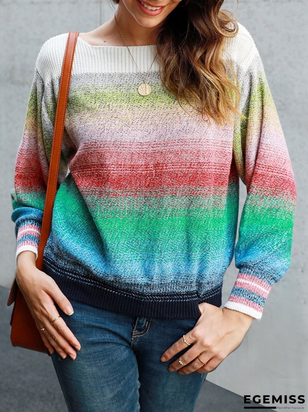 Color-Block Casual Ombre/tie-Dye Shift Sweater | EGEMISS