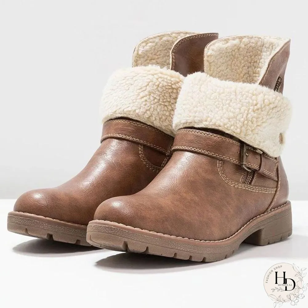 WOMENS LOW HEEL ZIPPER ANKLE SNOW BOOTS