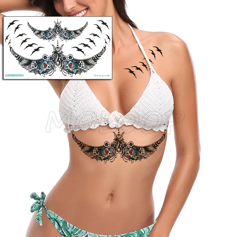 Temporary Tattoo Sticker Totem Flower Arrow Color Sexy Chest Back Fake Tatoo Waterproof Flash Tatto Body Art for Woman Girl