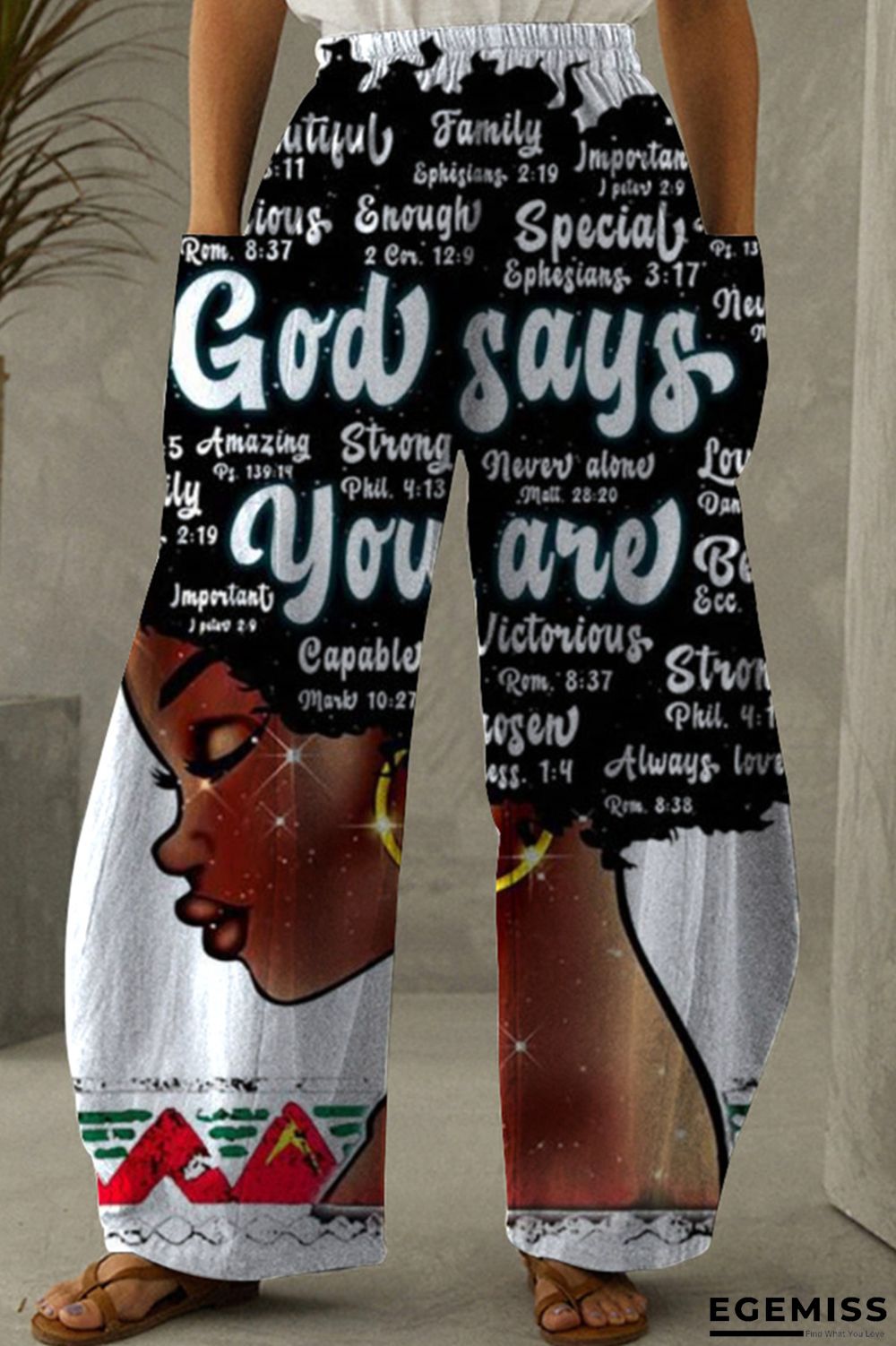 Black White Fashion Casual Print Basic Plus Size High Waist Trousers | EGEMISS