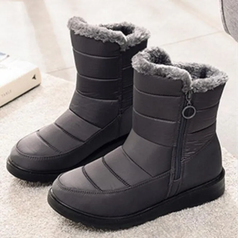 Winter Women Boots Waterproof Plush Snow Boots Zipper Mid-Calf Boot Shoes Woman Leisure Flat with Botas De Mujer