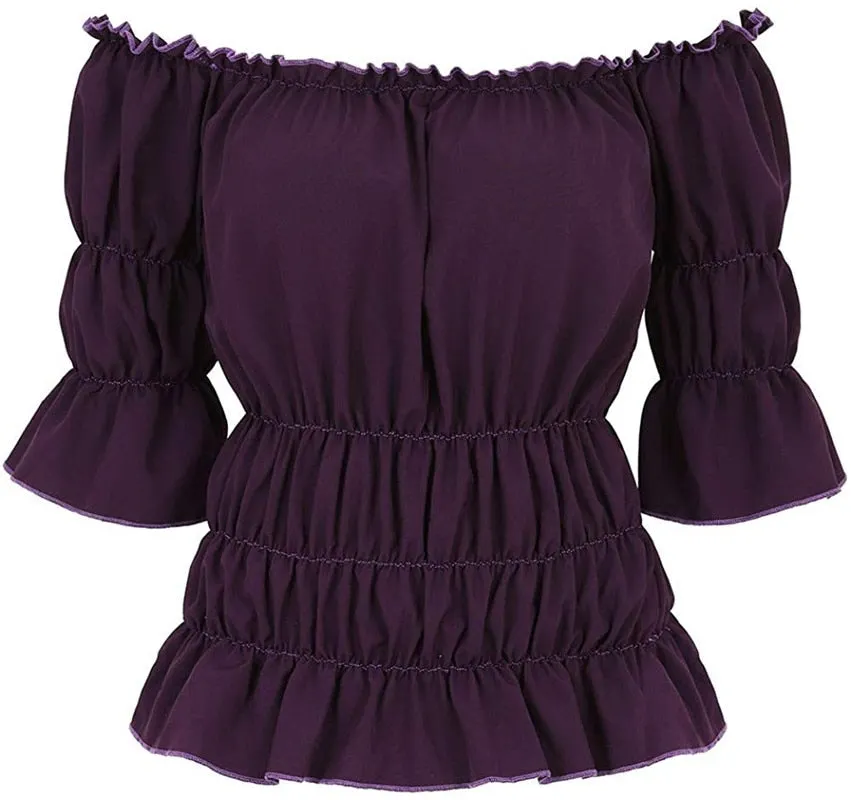 Women Renaissance Medieval Chemise Shirt Victorian Girls Gothic Retro Peasant Wench off shoulder Blouse Resist top Costume