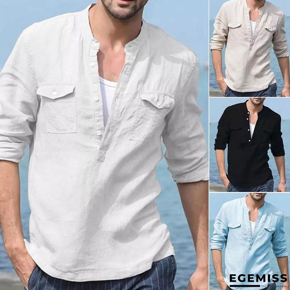 Spring/Summer Mens Long Sleeve Casual Loose Soft Shirts Linen | EGEMISS