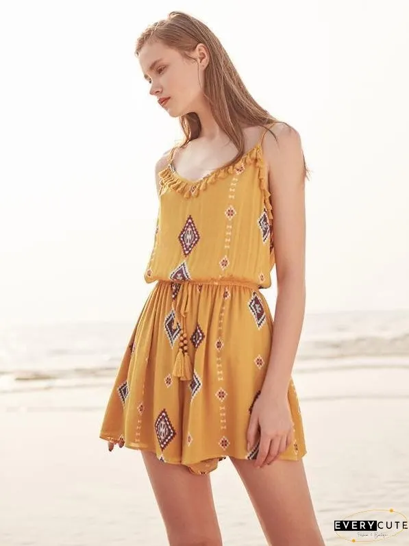 Print Spaghetti Strap Tassel Bohemia Rompers